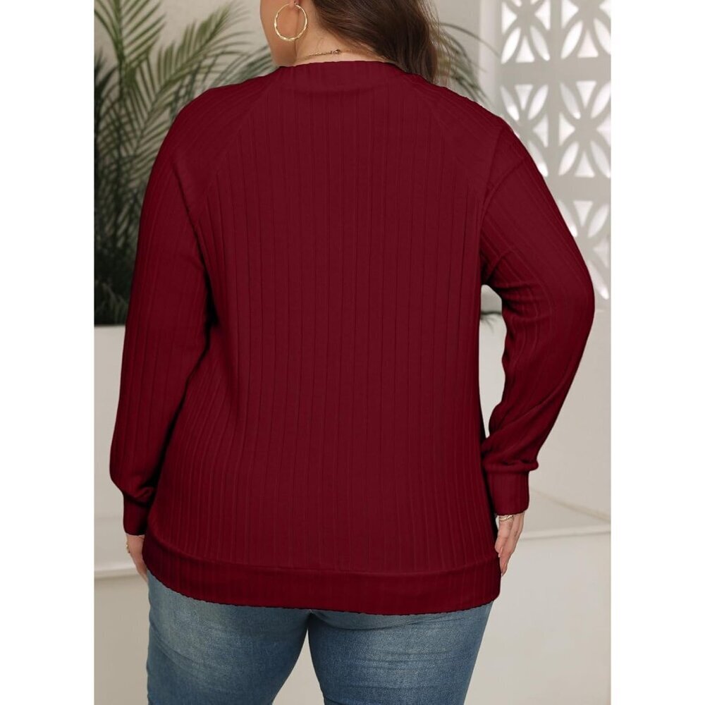 Plus Size Sweatshirts Women V Neck Long Sleeve Knit Fall Casual Comfortable - Picture 2 of 5